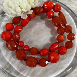 NEW Vintage Art Deco Bakelite Cherry Amber Graduated Bead Knotted Rope Necklace